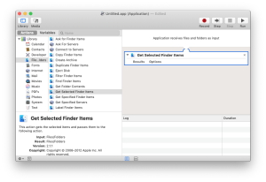 "Get Selected Finder Items" in the right panel